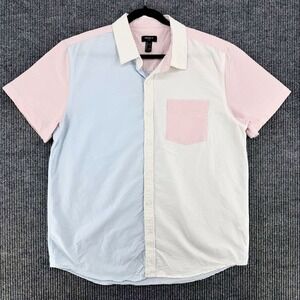 Men's Colorblock Button Up Shirt Pastel Pink Blue Cream Short Sleeve Large